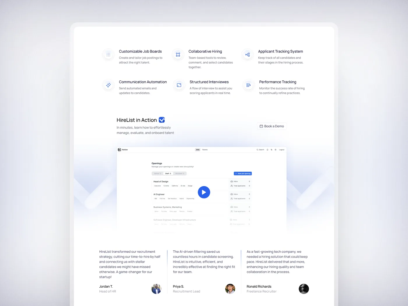 Featuers & Demo Section — Experiments